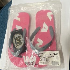 Vans Women's Flip Flops in Geranium Pink, Gray & White